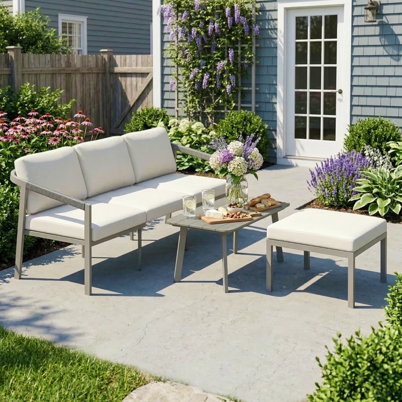 Outsunny Set de Grădină din 3 Piese, Mobilier de Exterior, Maro