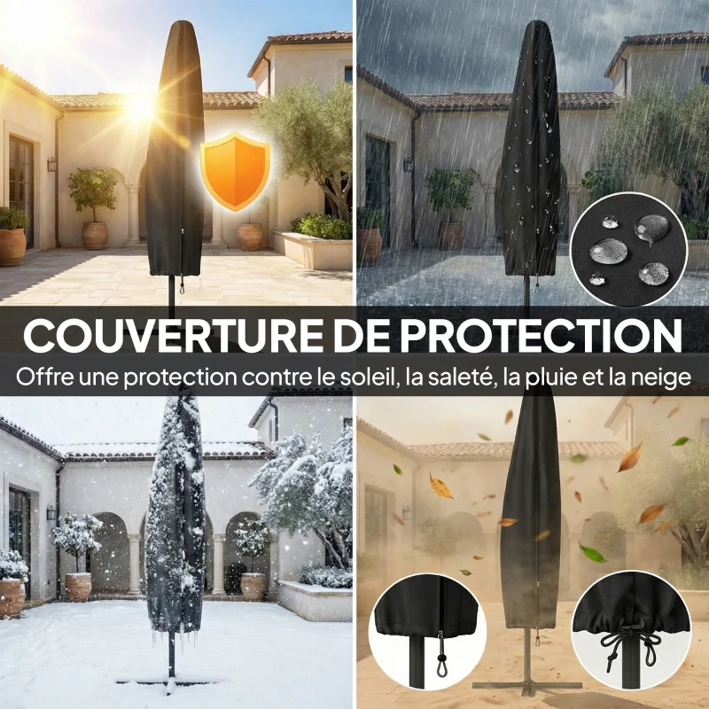 Outsunny Parasol déporté rond 3 m, parasol de jardin inclinable avec housse de protection, polyester protection UV UPF50+, kaki