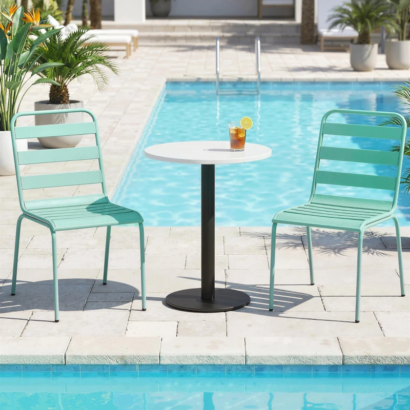 Outsunny Set de 2 Scaune Stivuibile din Metal, pentru Terasă și Grădină, Verde