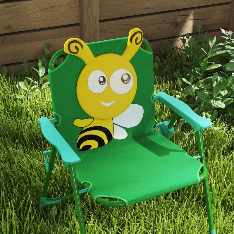AIYAPLAY Conjunto de móveis de jardim para crianças, cadeiras, mesa, guarda-sol, design de abelha, Verde+Amarelo
