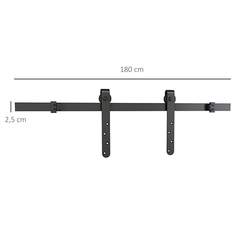 HOMCOM Kit para Porta Deslizante Sistema Embutido para Portas Espessura 20-25 mm Largura Máx. 0,9 m Carga Máx. 20 kg Aço Preto