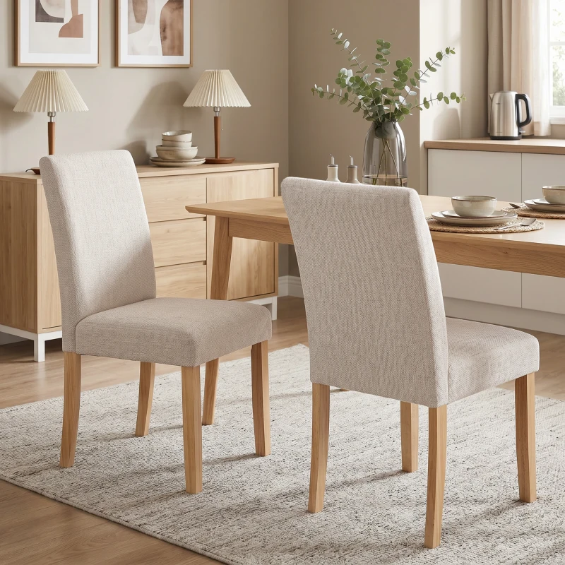 HOMCOM Esszimmerstühle im 2er-Set, moderne Leinen-Polsterstühle mit gepolstertem Sitz und Rückenlehne, Beine aus Kautschukholz