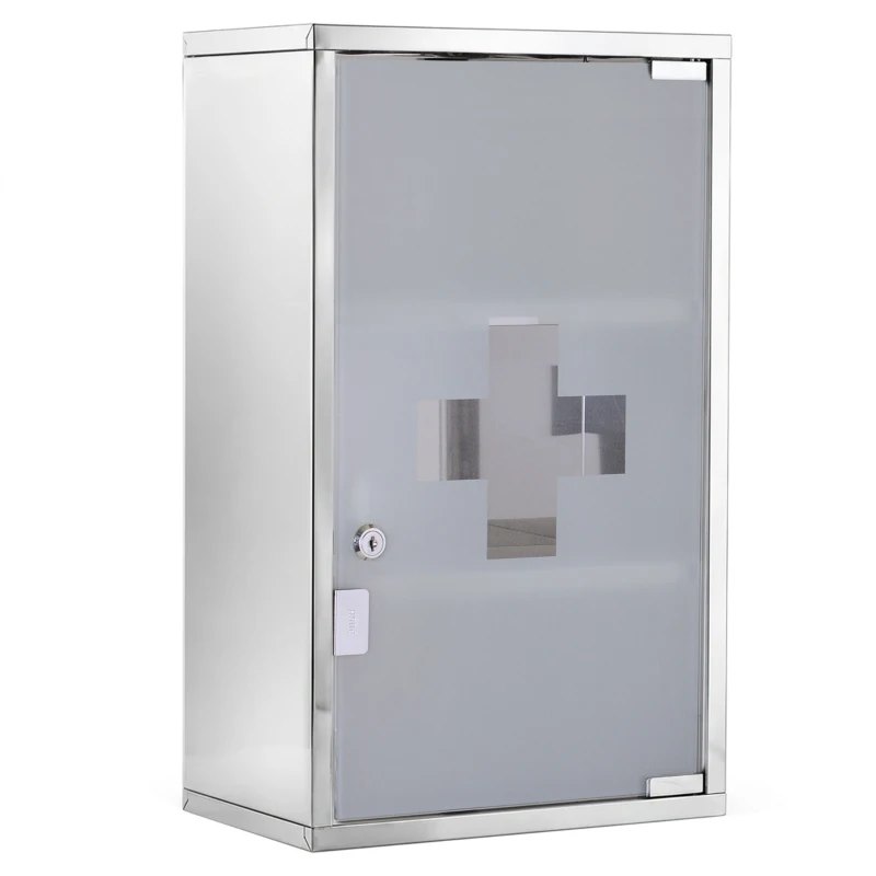 HOMCOM Armoire à pharmacie murale à 3 niveaux en acier inoxydable avec porte verrouillable en verre avec 2 clés
