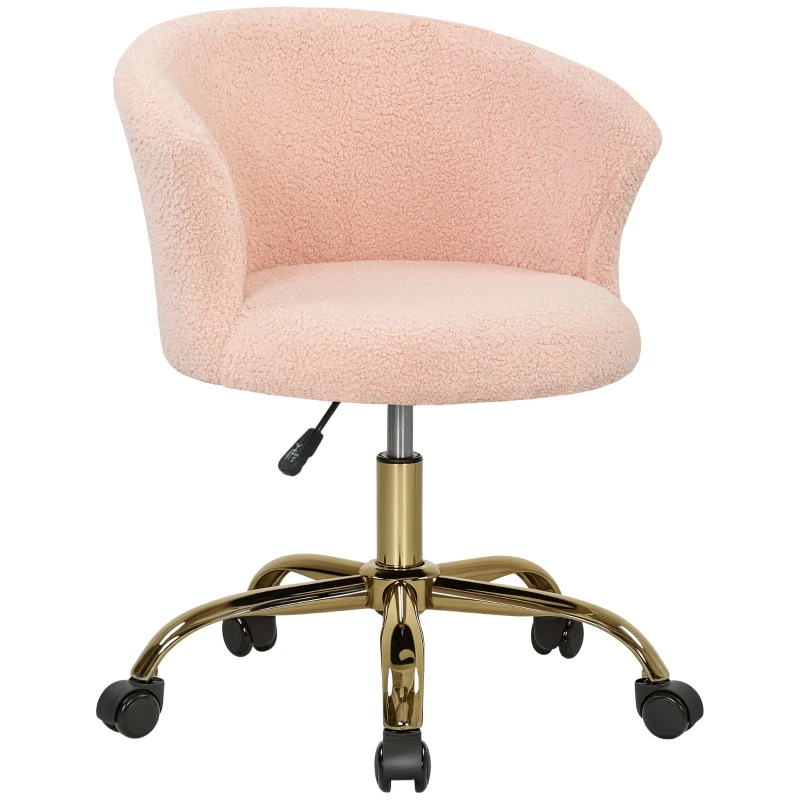 Vinsetto Cadeira de escritório, poltrona ergonómica ajustável em altura, assento giratório, base em aço, rosa