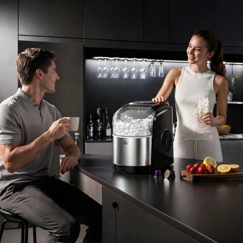HOMCOM Machine à glaçons réservoir eau 1,7 L capacité réservoir glace 0,9 Kg pelle et panier inclus 9 glaçons/ 6-12minutes