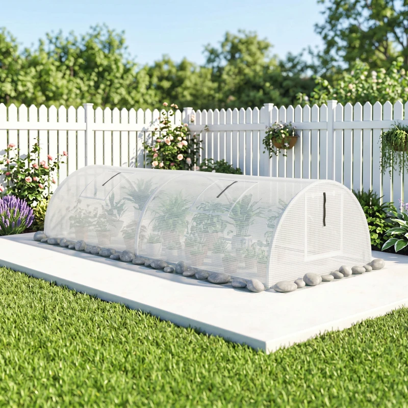 Outsunny Foliekas, Mini-Tunnelkas met Net-Vensters, UV-bestendig, Kunststof-Folie, 200 x 80 x 45 cm, Wit