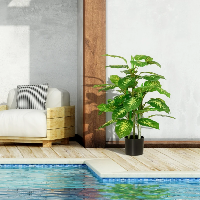 HOMCOM Kunstplant, Kunststof Plant, Cementpot, Indoor en Outdoor, 95 cm, Groen