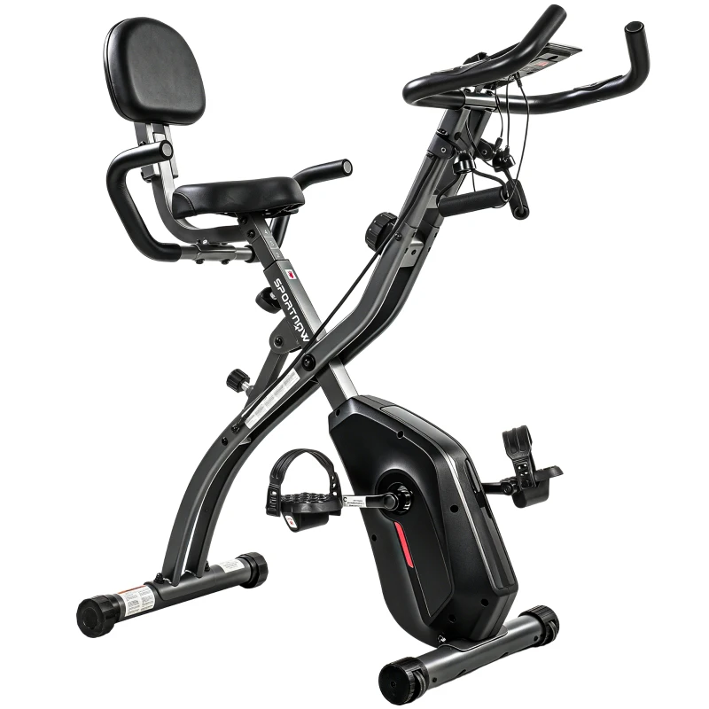 SPORTNOW 3 in 1 Heimtrainer Fahrrad Klappbar Leise Liegeergometer mit LCD Monitor Bluetooth Herzfrequenz Sensor Widerstandsband