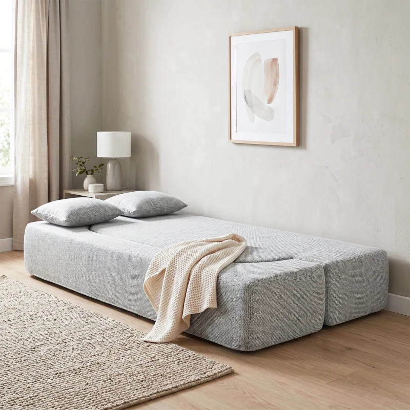 HOMCOM 2 em 1 Sofá Cama 2 Lugares com 2 Almofadas Removíveis, Braços, Assento Estofado, em Chenille, Cinza Claro