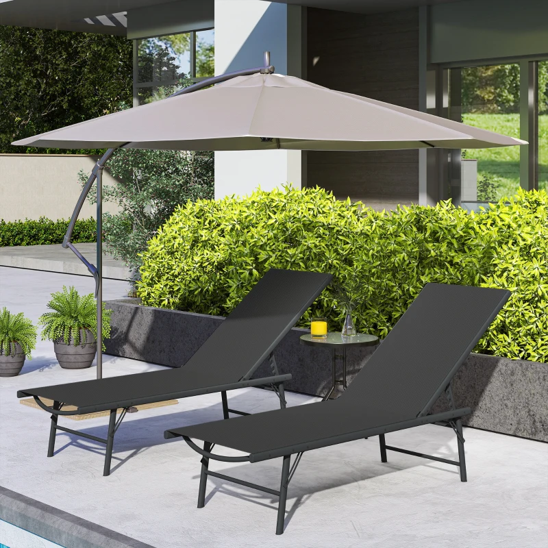 Outsunny Lot de 2 bain de soleil chaise longue pliante textilène transat jardin extérieur inclinable 54 x 164 x 84 cm noir