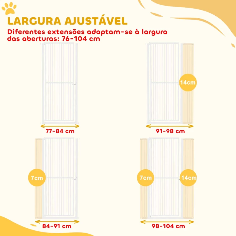 PawHut Barreira para Cães Extra Alta com Largura Ajustável 77-104 cm Barreira de Segurança para Cães e Gatos com 2 Extensões  Branco