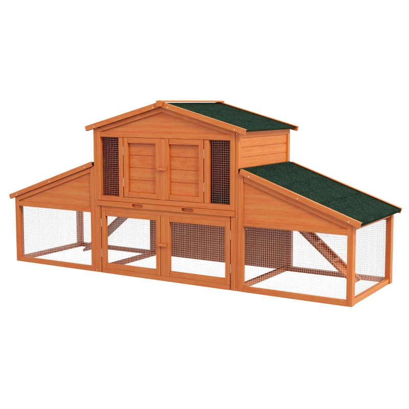 PawHut Coelheira/gaiola para coelhos, roedores e galinheiro XXL 2 andares 2 recintos gaveta de dejetos 2,25L x 0,70l x 1H m madeira maciça de pinho