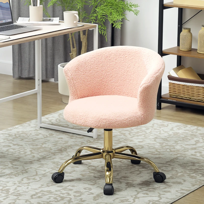Vinsetto Cadeira de escritório, poltrona ergonómica ajustável em altura, assento giratório, base em aço, rosa