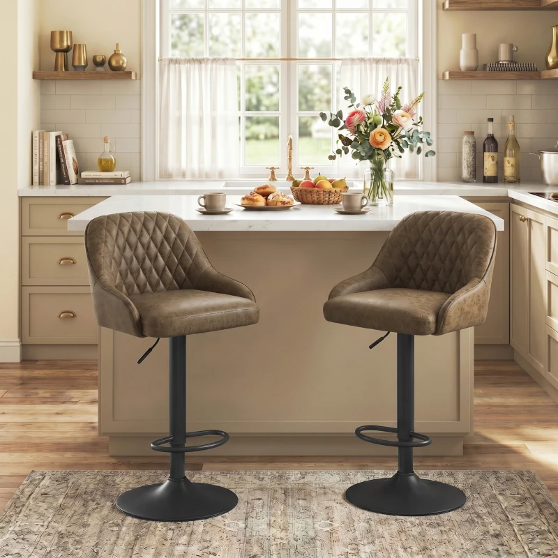 HOMCOM 2er-Set Barhocker, hohe Küchenhocker mit drehbarem Sitz und höhenverstellbar, Dunkelbraun