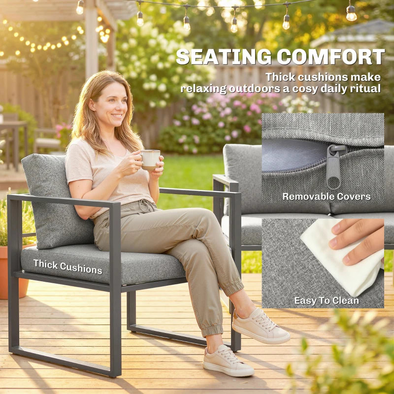 Outsunny 4 Piece Outdoor Garden Furniture Set, Patio Furniture with 3-Seater Sofa, Armchairs and Coffee Table