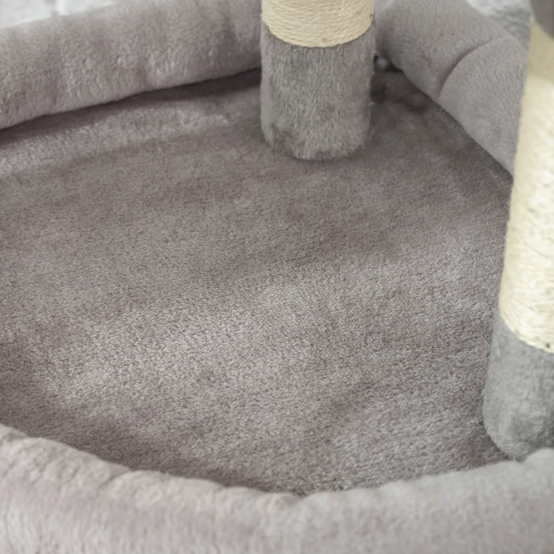 PawHut Árvore para gatos torre de atividades para gatos arranhadores sisal, plataforma, toca, pelúcia, bolas, 49x49x114cm cinza claro