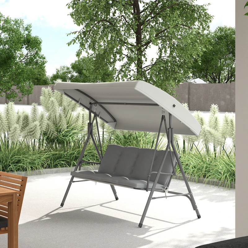 Outsunny Balancelle de Jardin 3 Places Grand Confort Toit Inclinaison réglable épais Coussins Amovibles Acier gris clair
