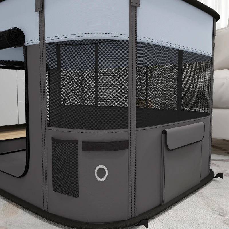 PawHut Parque cercado dobrável para cães, gatos e pequenos animais em tecido Oxford com arrumação 94 x 74 x 60 cm cinza e preto