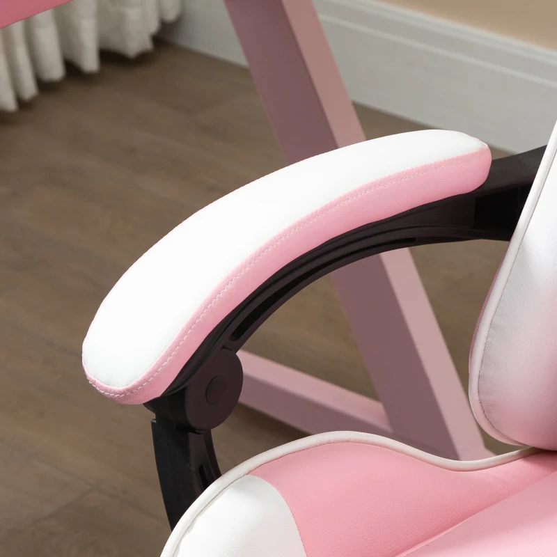Vinsetto Sedia Gaming Ergonomica Reclinabile con Poggiatesta, Cuscino Lombare, Altezza Regolabile, Rosa e Bianco