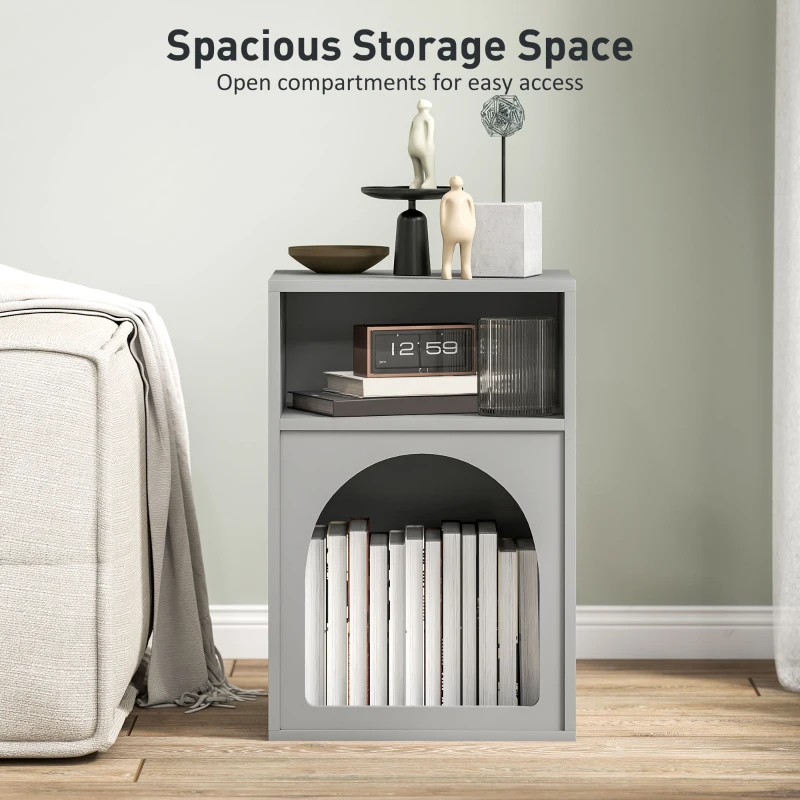 HOMCOM Bedside Table with 2 Open Compartments - Grey