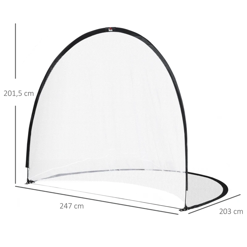HOMCOM Baliza de Futebol sistema Pop Up com saco de transporte e estacas de fixação dim. 247L x 203l x 201,5H cm preto e branco