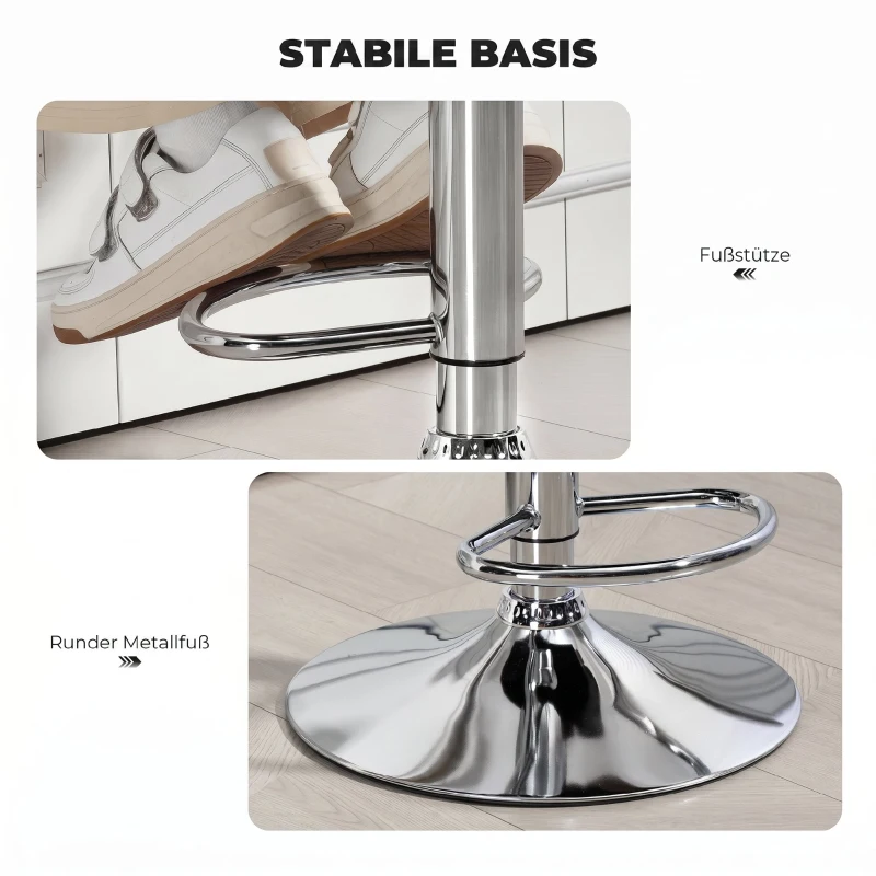 HOMCOM Scaun de Bar Reglabil, Șezut Extra Large Rotativ din Piele Ecologică PU, Gri