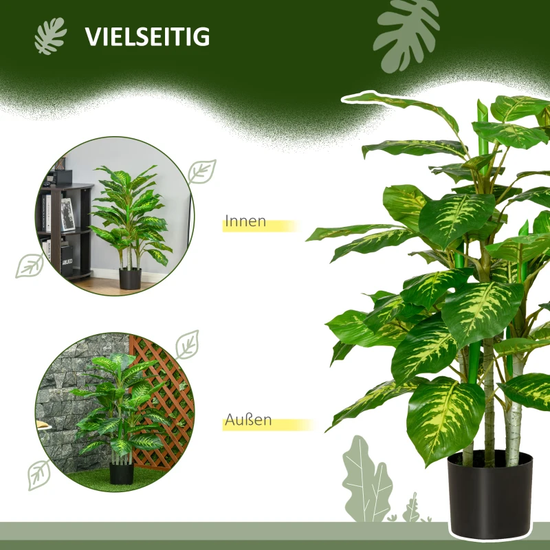 HOMCOM Kunstplant, Kunststof Plant, Cementpot, Indoor en Outdoor, 95 cm, Groen