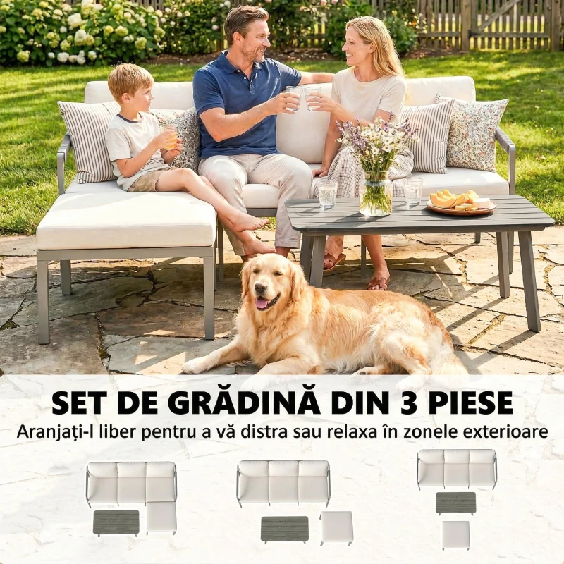Outsunny Set de Grădină din 3 Piese, Mobilier de Exterior, Maro