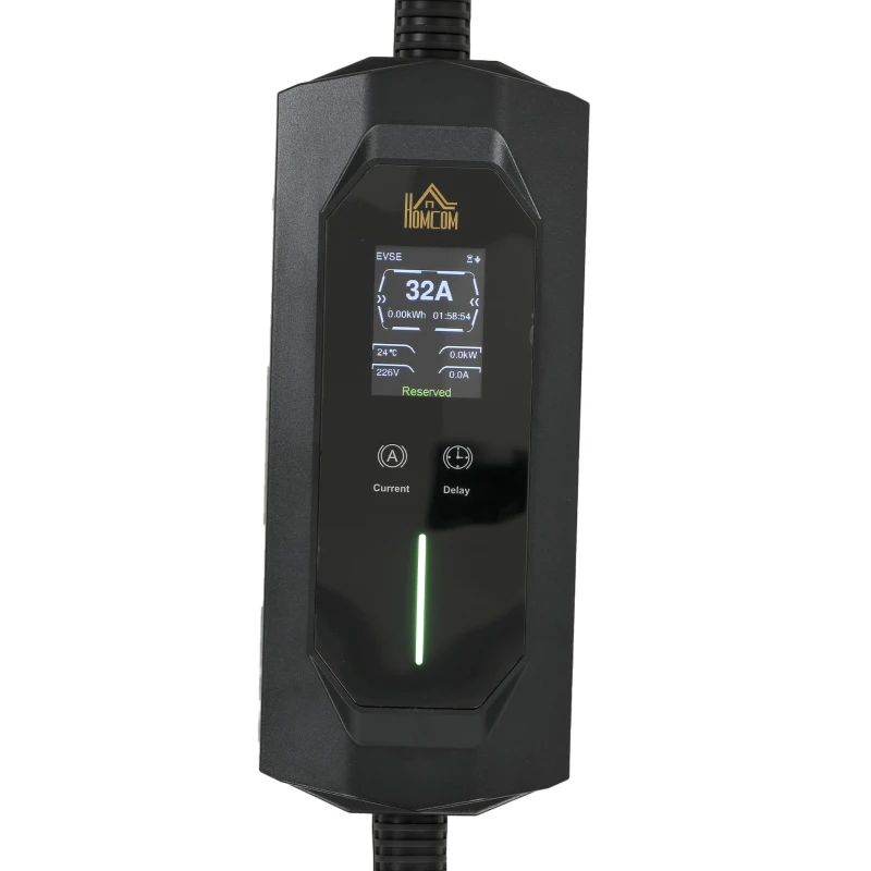 HOMCOM EV Charger 7kW Type 2 to CEE 32A Plug with UK Adapter, 10 m, 6-32A, Electric Car Charger w/ 1-12 h Time Delay
