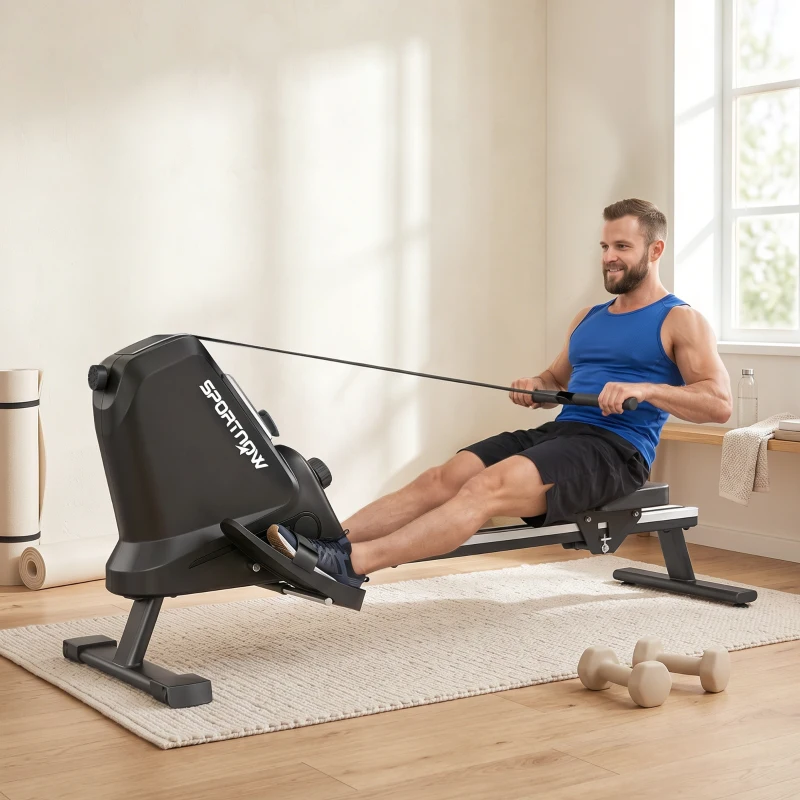 SPORTNOW Aparat de Vâslit, 16 niveluri de rezistență magnetică, șină din aluminiu, Bluetooth, compatibil APP.