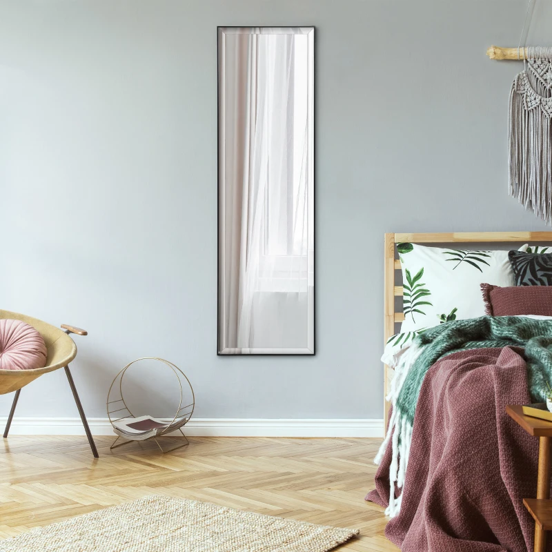 HOMCOM Specchio da Parete con pellicola di sicurezza e cornice in lega di alluminio, 120x35 cm, Nero