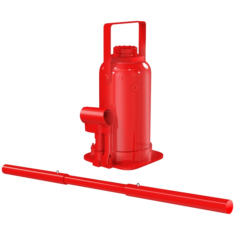 HOMCOM Macaco tipo garrafa hidráulico 12 T, macaco hidráulico tipo garrafa faixa de elevação 19-37 cm alça longa e assento, vermelho