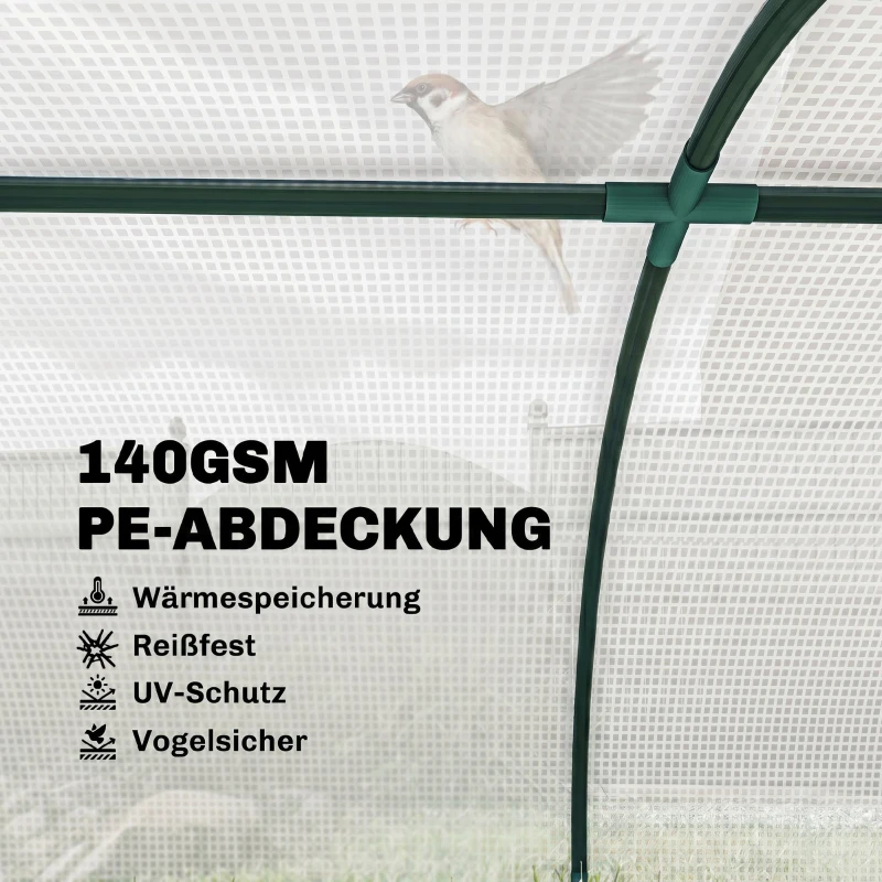 Outsunny Foliekas, Mini-Tunnelkas met Net-Vensters, UV-bestendig, Kunststof-Folie, 200 x 80 x 45 cm, Wit