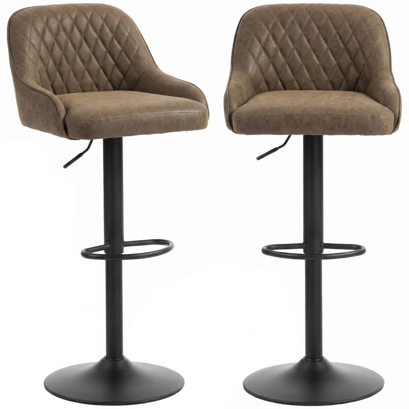 HOMCOM 2er-Set Barhocker, hohe Küchenhocker mit drehbarem Sitz und höhenverstellbar, Dunkelbraun