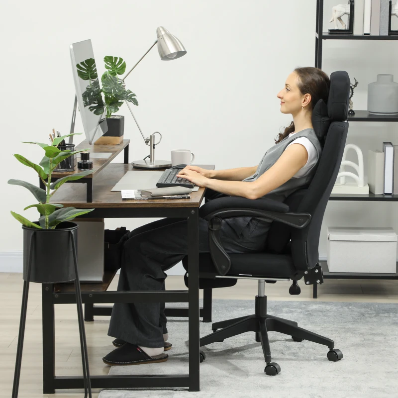 Vinsetto Cadeira de escritório grande conforto encosto ajustável descanso para os pés rodízios 360° linho 62 x 68 x 127 cm preto