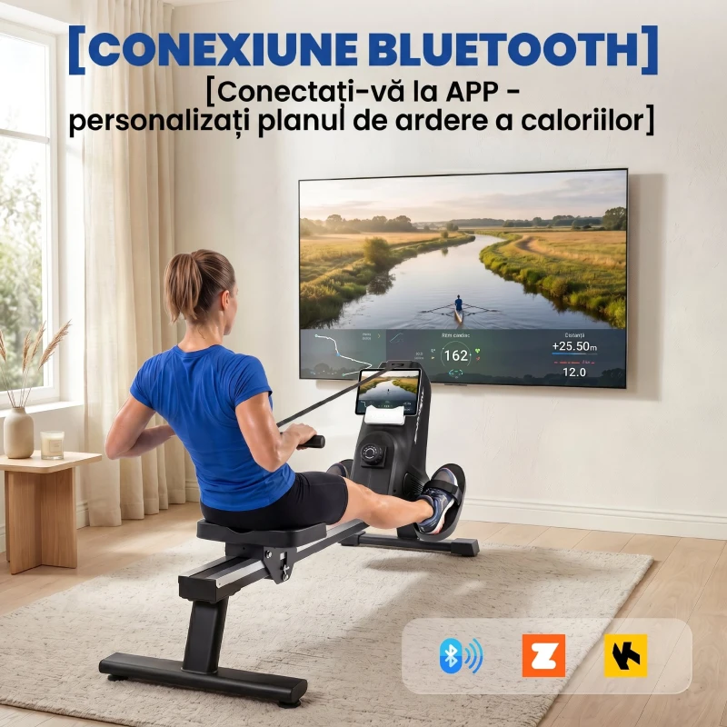 SPORTNOW Aparat de Vâslit, 16 niveluri de rezistență magnetică, șină din aluminiu, Bluetooth, compatibil APP.