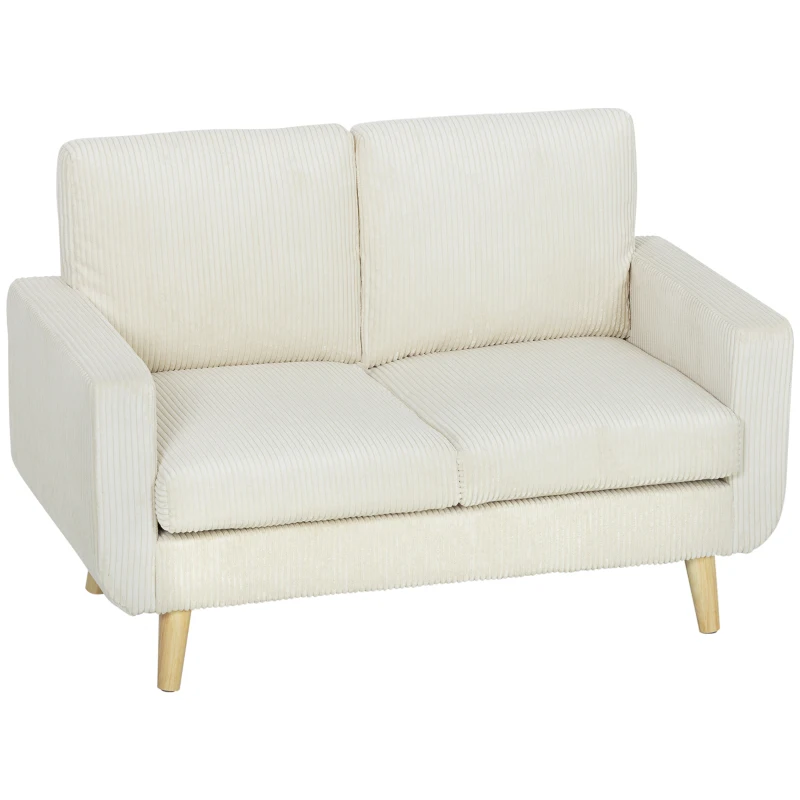 HOMCOM Canapé 2 places en velours côtelé, canapé de salon moderne 134 cm, assise rembourrée, coussin à ressorts, crème