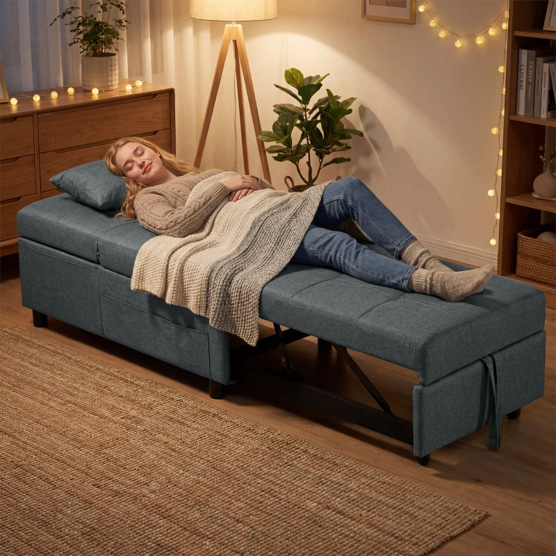 HOMCOM Fauteuil convertible 1 place fauteuil lit avec dossier réglable, siège rembourré et oreiller, gris