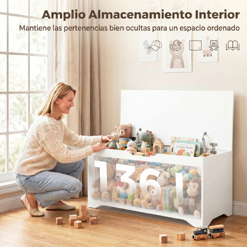 HOMCOM Banco Contenedor con Tapa Elevable 100 cm Blanco