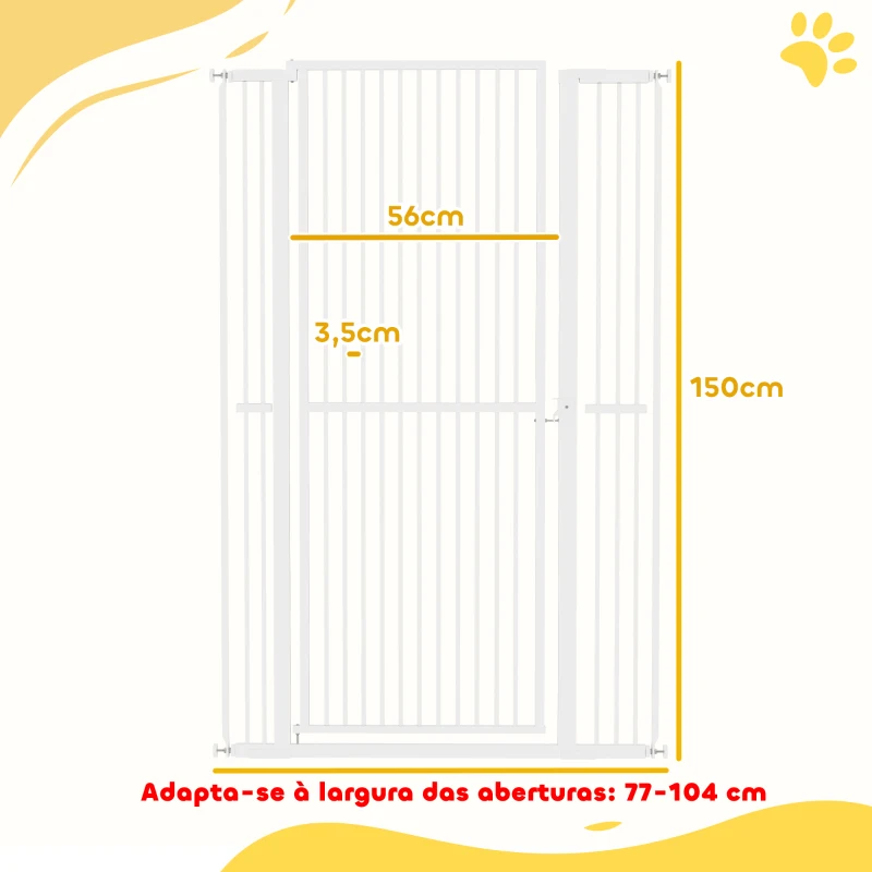 PawHut Barreira para Cães Extra Alta com Largura Ajustável 77-104 cm Barreira de Segurança para Cães e Gatos com 2 Extensões  Branco