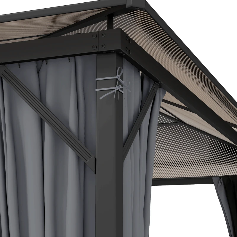 Outsunny Paviljoen tuinpaviljoen partytent incl. zijdelen PC dak aluminium 3 x 3 m(m-10)