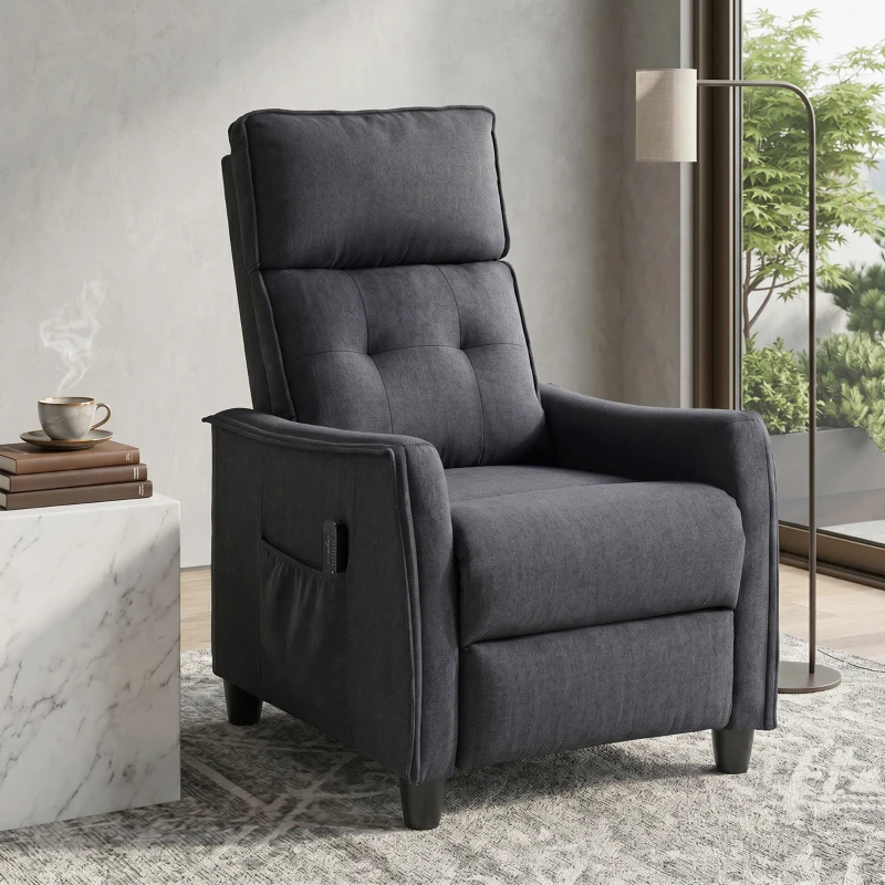 HOMCOM Sillón Masaje Reclinable Manual en Tejido Efecto Lino con Mando, Gris oscuro