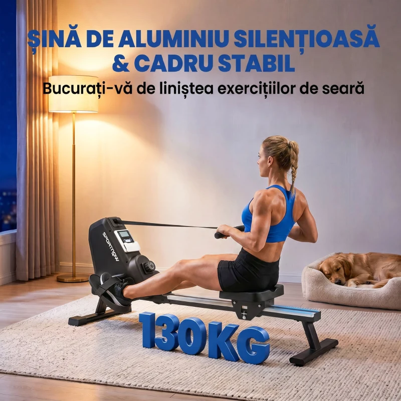 SPORTNOW Aparat de Vâslit, 16 niveluri de rezistență magnetică, șină din aluminiu, Bluetooth, compatibil APP.