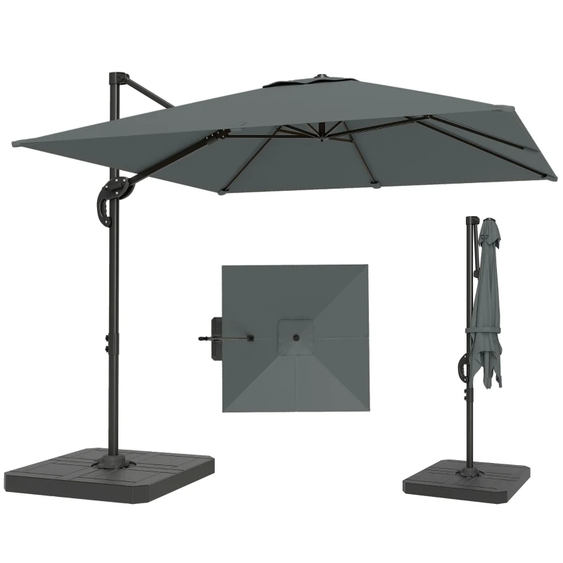 Outsunny Alu Ampelschirm  Ø244cm Sonnenschirm mit Kurbel Ständer Wasserabweisend 360° drehbar Dunkelgrau