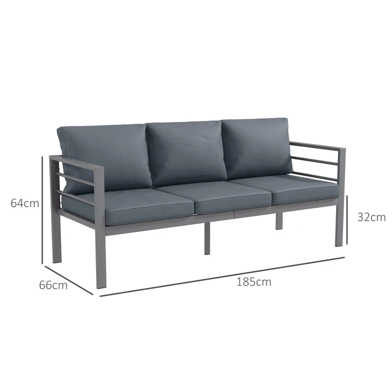 Outsunny Canapé de jardin 3 places avec coussins d'assise et dossier - canapé extérieur en aluminium 185L x 66l x 64H cm