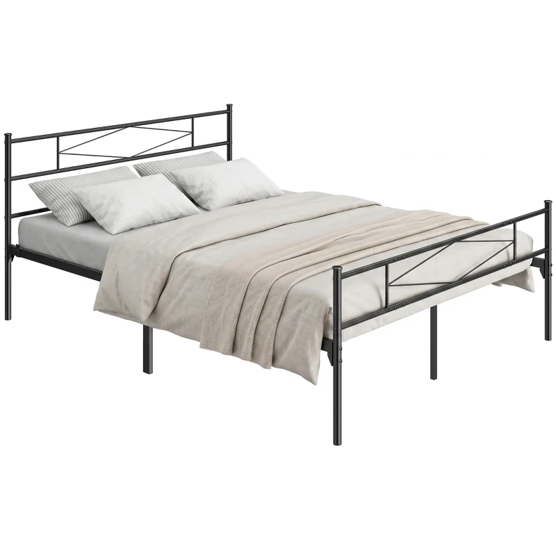 HOMCOM 5ft King Bed Frame with Headboard and Footboard, Metal Platform Bed Frame with 32 cm Underbed Storage, Black