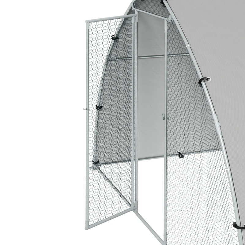 PawHut Grande recinto para galinhas exterior 5,75m², teto anti-UV, aço galvanizado, porta trancável