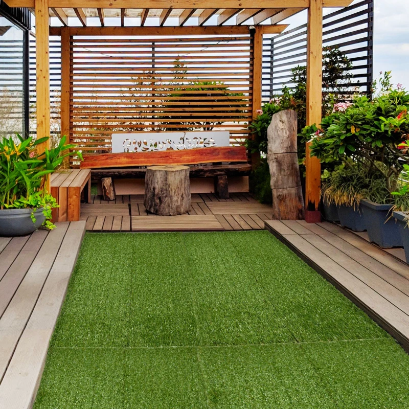 Outsunny Gazon synthétique Artificiel Set de 10 Dalles Carreaux 30 x 30 cm épaisseur Confort 3,5 cm à emboîter Vert