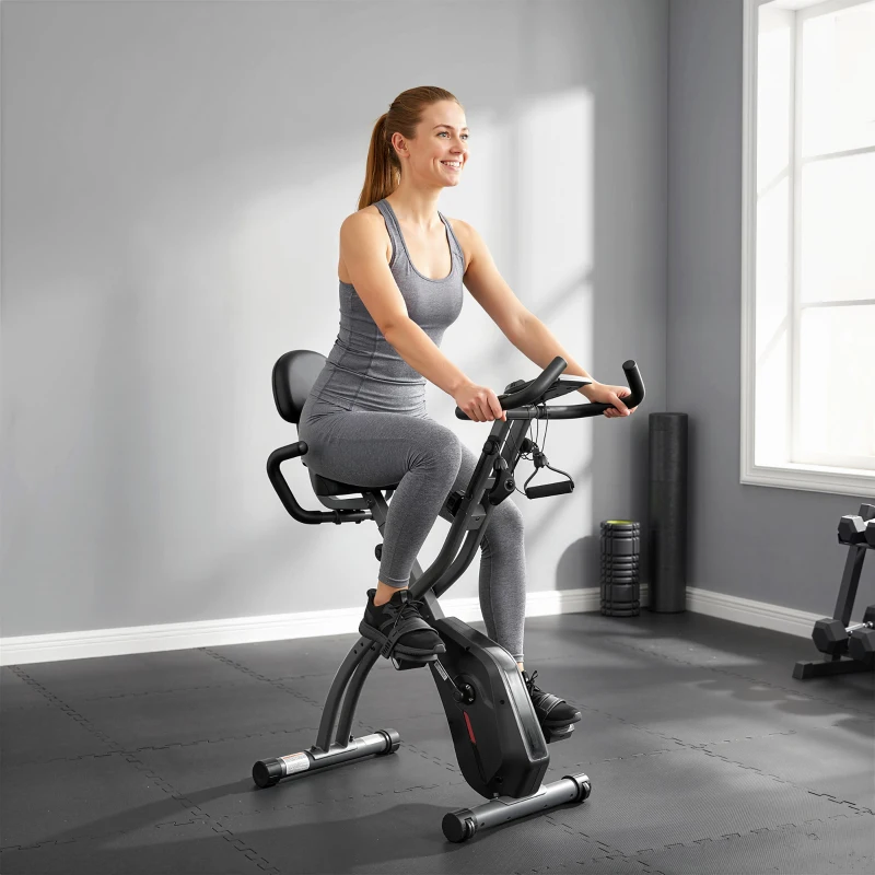 SPORTNOW 3 in 1 Heimtrainer Fahrrad Klappbar Leise Liegeergometer mit LCD Monitor Bluetooth Herzfrequenz Sensor Widerstandsband