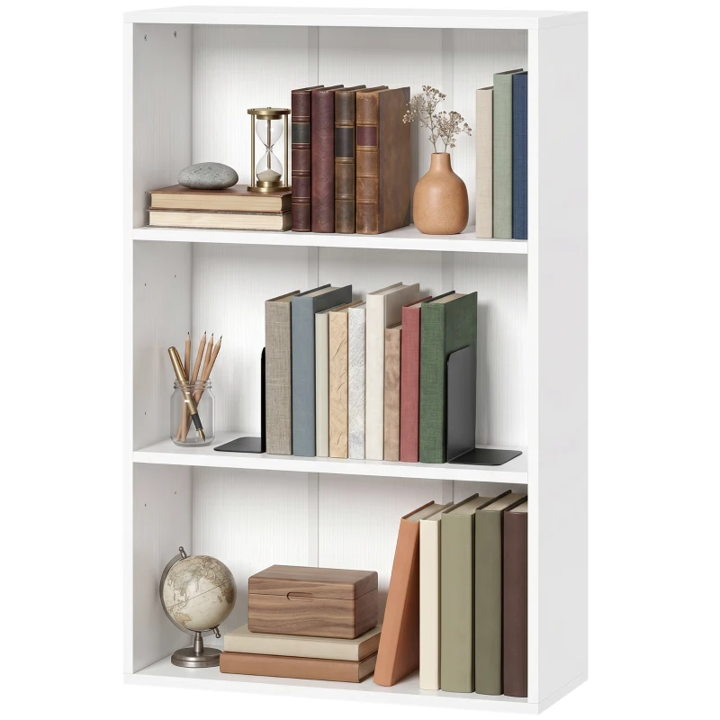 HOMCOM Aufbewahrungsregal mit 3 Fächern und verstellbarem Einlegeboden, 60 x 24 x 93 cm, Weiß
